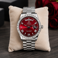 Load image into Gallery viewer, NIBOSI Red Sunburst Crystal Bezel Watch 40mm Stainless Steel Day-Date