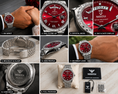 Load image into Gallery viewer, NIBOSI Red Sunburst Crystal Bezel Watch 40mm Stainless Steel Day-Date