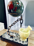 Load image into Gallery viewer, Counter Kitchen Centerpiece - Large African Blood Sphere displayed with a lemon jade mortar grinder and rainbow clear quartz - REIKI LUNAS, CRAFTS & ARTISAN