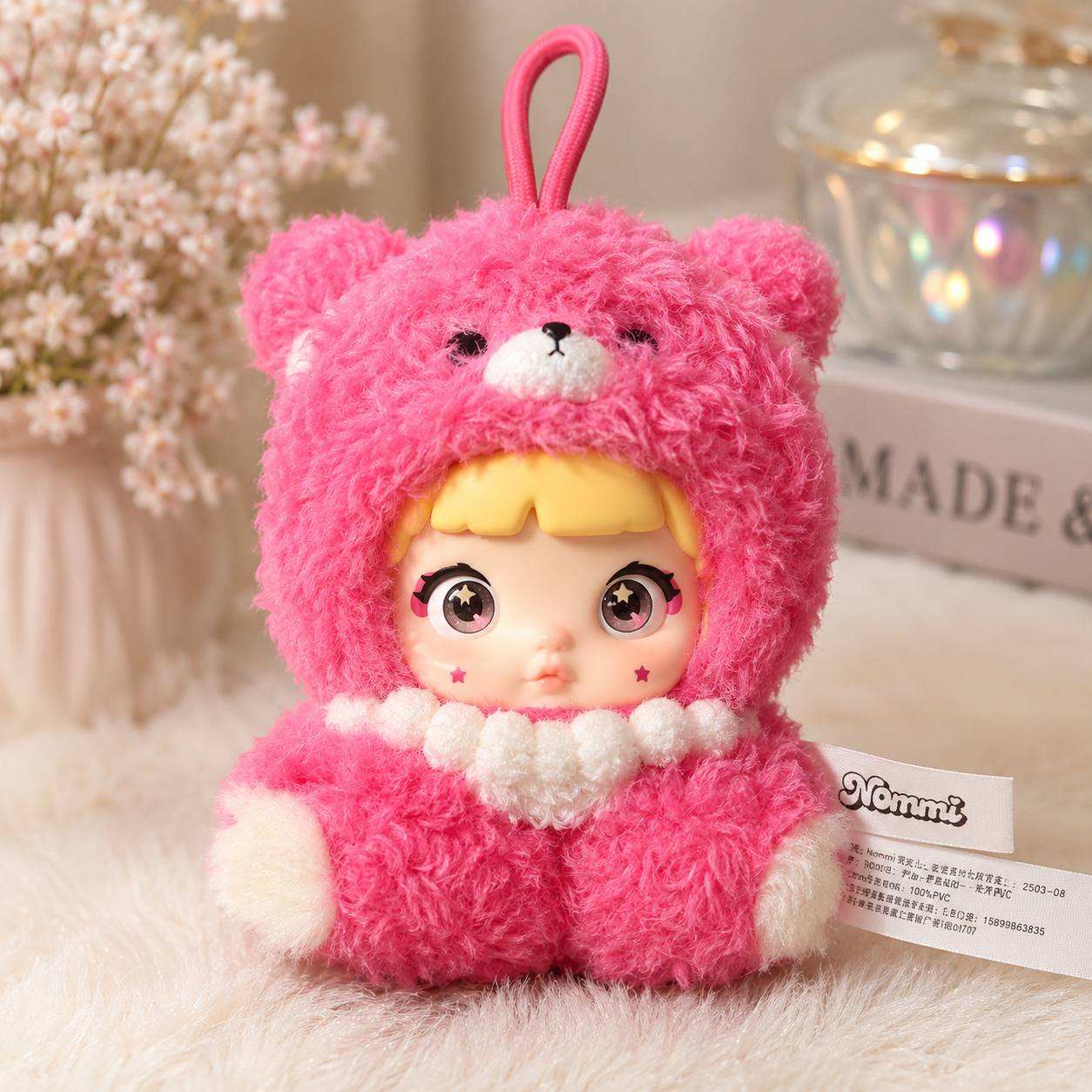 Nommi Pink Bear Plush Pendant Keychain-G-A