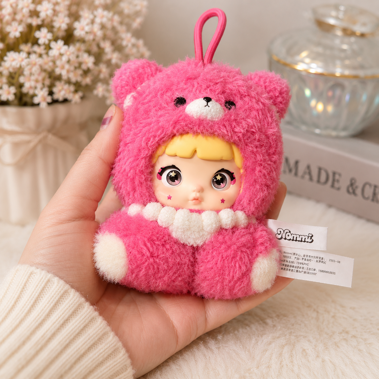 Nommi Pink Bear Plush Pendant Keychain-G-A