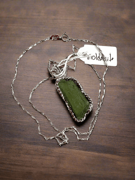 Handcrafted Genuine Moldavite Pendant on S925 Silver Necklace - BLUMA