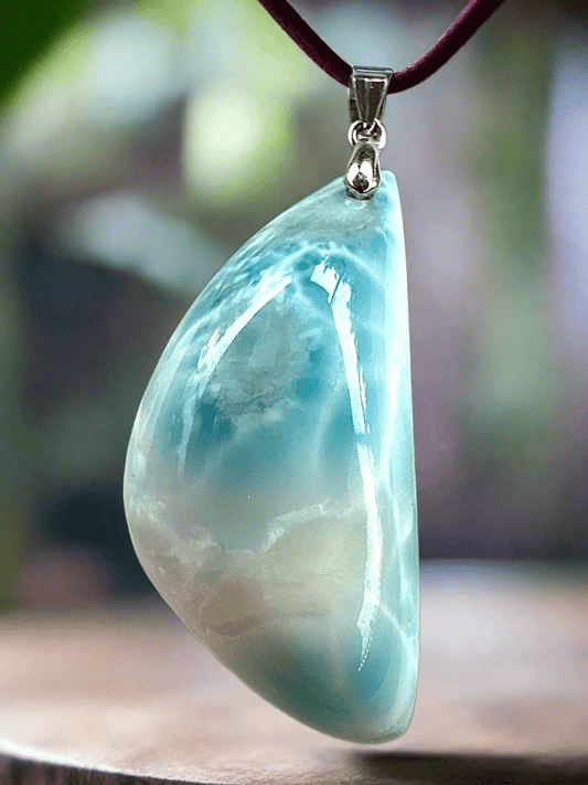 Handmade S925 Larimar Pendant - Sterling Silver Larimar Jewelry - BLUMA