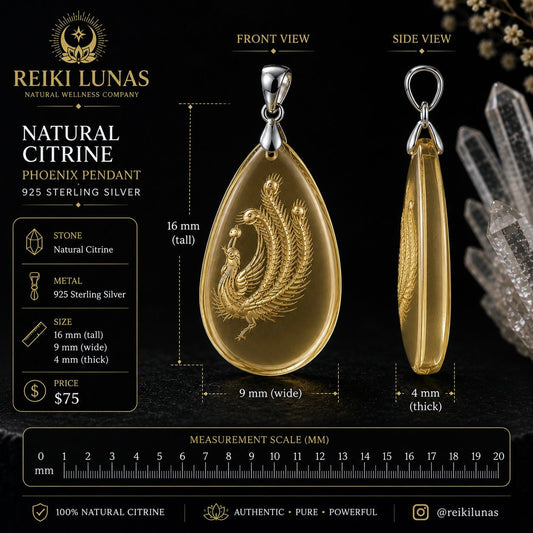 Natural Citrine Phoenix Pendant – 925 Sterling Silver - Bluma Wellness