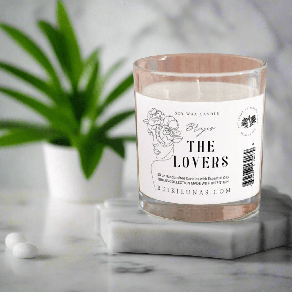 Reiki Lunas Lovers in Glass Candle - 10oz Intention Soy Wax - BLUMA